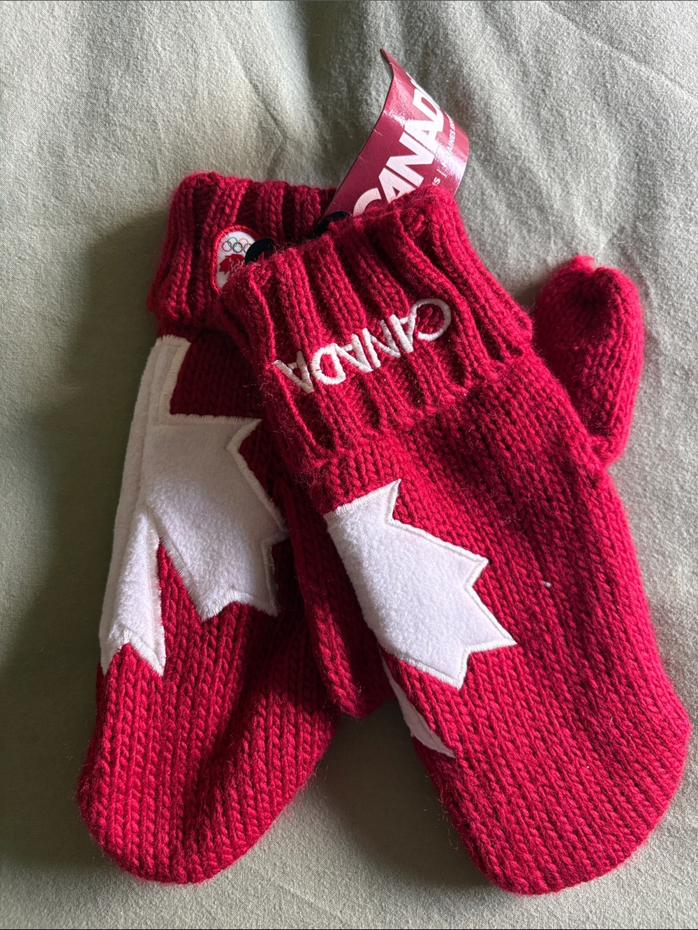 Hudson Bay Red Mittens with White Maple Leaf